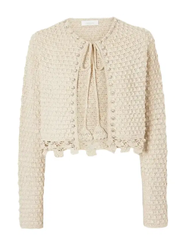Embellished Crocheted Cotton Cardigan