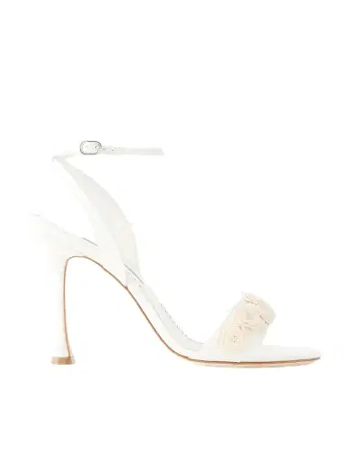 Manolo Blahnik Raosnu 105 Crochet-trimmed Leather Sandals | Thumbnail 1 Manolo Blahnik Raosnu 105 Crochet-trimmed Leather Sandals | Thumbnail 1