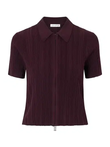 Victoria Beckham Ribbed Polo Top | Thumbnail 1 Victoria Beckham Ribbed Polo Top | Thumbnail 1