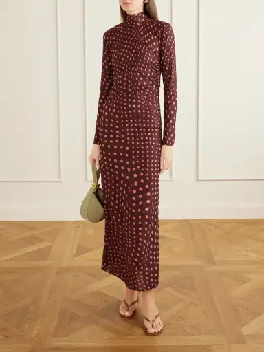 Stella McCartney Ruched Polka-dot Mesh Midi Dress | Thumbnail 2