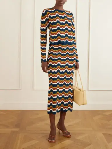 ESCVDO Lucero Striped Crocheted Cotton Midi Skirt | Thumbnail 2