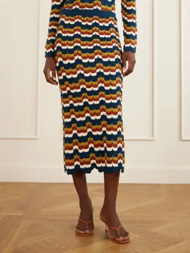 ESCVDO Lucero Striped Crocheted Cotton Midi Skirt | Thumbnail 3