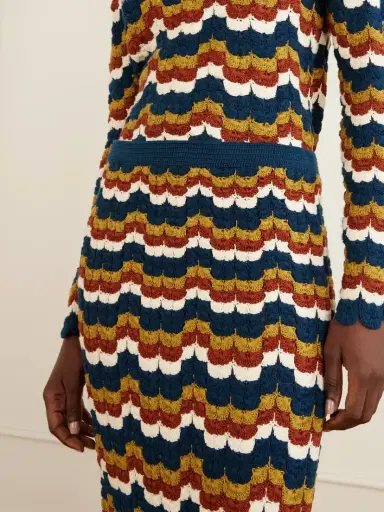 ESCVDO Lucero Striped Crocheted Cotton Midi Skirt | Thumbnail 5