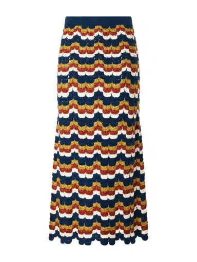 ESCVDO Lucero Striped Crocheted Cotton Midi Skirt | Thumbnail 1