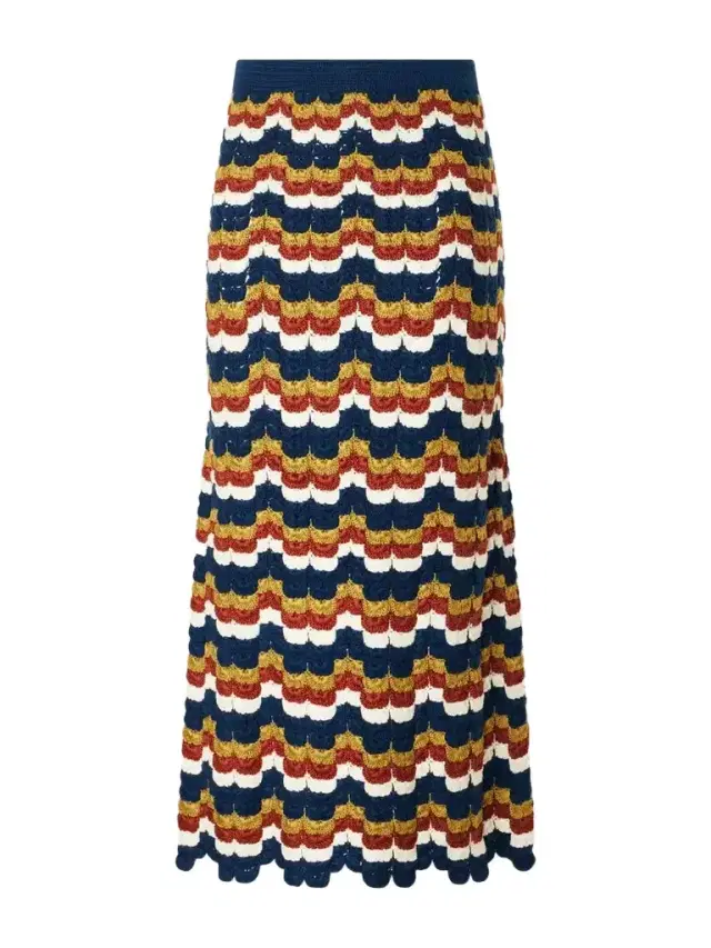 ESCVDO Lucero Striped Crocheted Cotton Midi Skirt