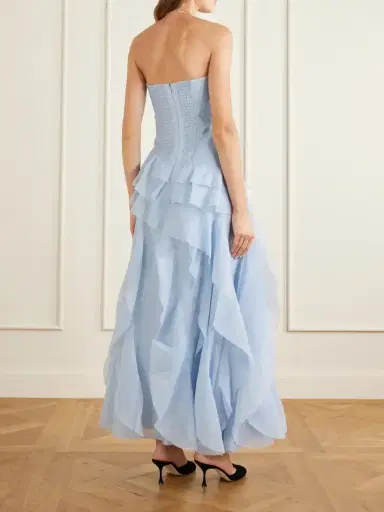 Aje Canyon Strapless Appliquéd Ruffled Pleated Chiffon Gown | Thumbnail 3 Aje Canyon Strapless Appliquéd Ruffled Pleated Chiffon Gown | Thumbnail 3