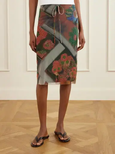 Staud Lucia Bead-embellished Printed Tulle Midi Skirt | Thumbnail 3