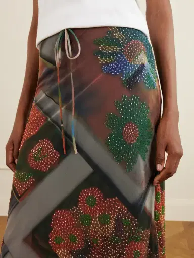 Staud Lucia Bead-embellished Printed Tulle Midi Skirt | Thumbnail 5
