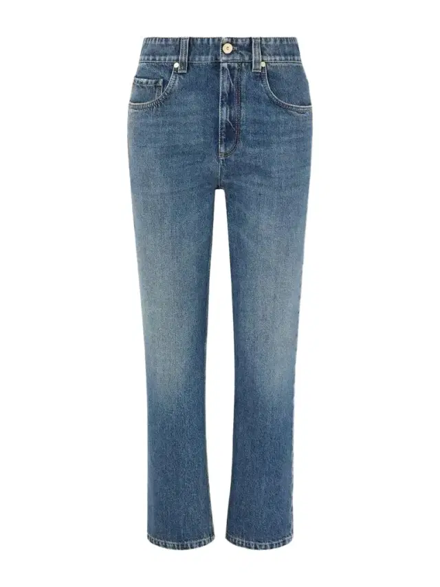 Brunello Cucinelli Cropped Bead-embellished Straight-leg Jeans