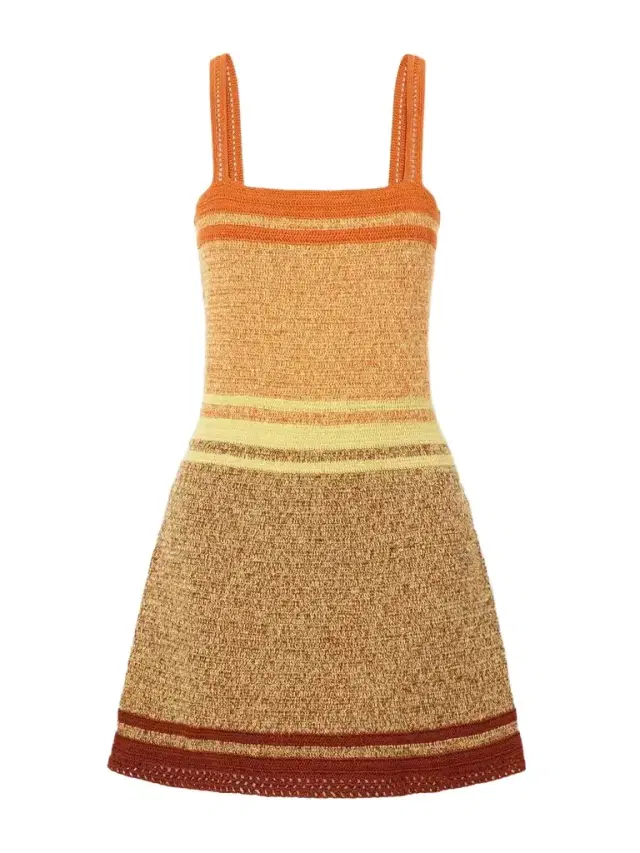ESCVDO Plumar Striped Crocheted Cotton Mini Dress