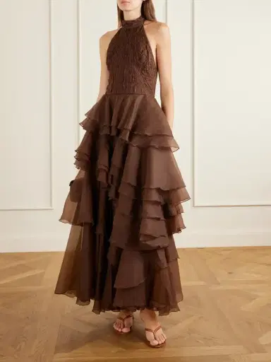 Aje Fayette Tiered Ruffled Crepon Halterneck Gown | Thumbnail 2 Aje Fayette Tiered Ruffled Crepon Halterneck Gown | Thumbnail 2