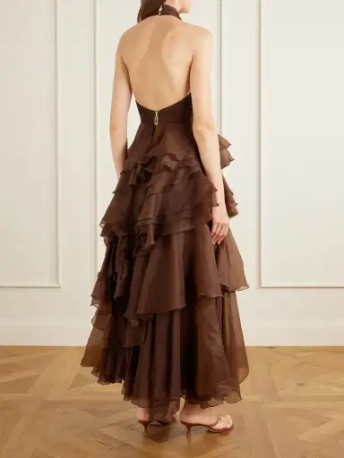 Aje Fayette Tiered Ruffled Crepon Halterneck Gown | Thumbnail 3 Aje Fayette Tiered Ruffled Crepon Halterneck Gown | Thumbnail 3