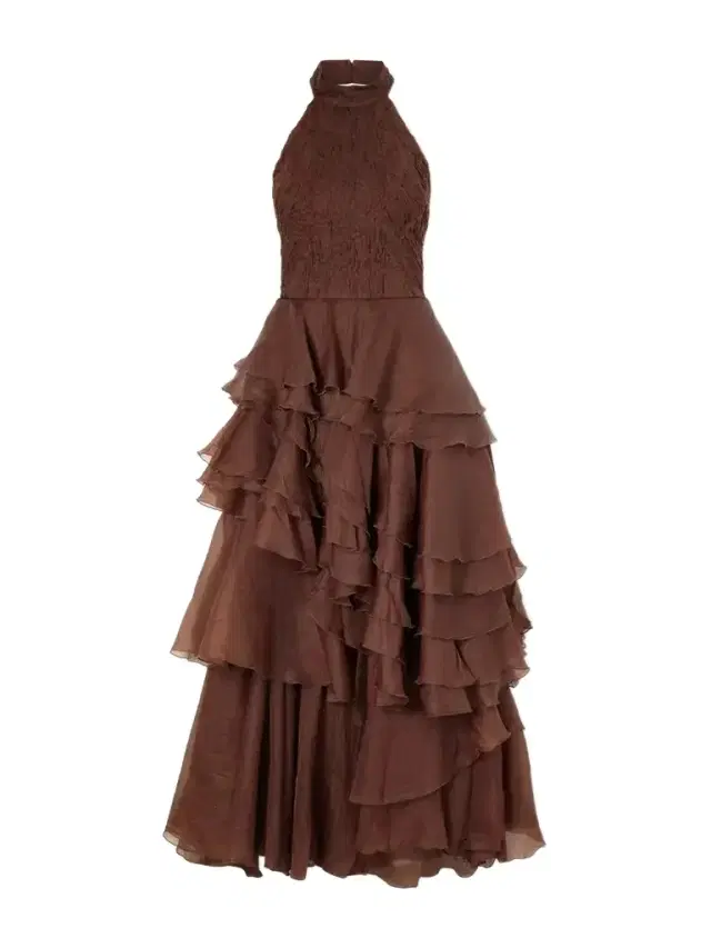 Fayette Tiered Ruffled Crepon Halterneck Gown