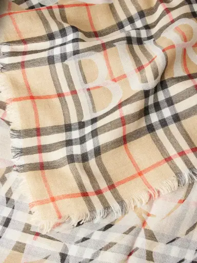 Burberry Frayed Printed Checked Wool And Silk-blend Scarf | Thumbnail 3 Burberry Frayed Printed Checked Wool And Silk-blend Scarf | Thumbnail 3
