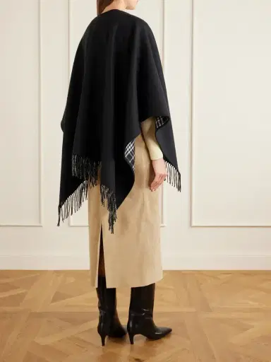 Burberry Reversible Fringed Checked Wool Cape | Thumbnail 3