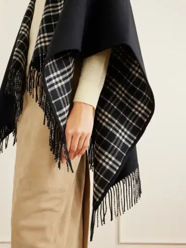 Burberry Reversible Fringed Checked Wool Cape | Thumbnail 4