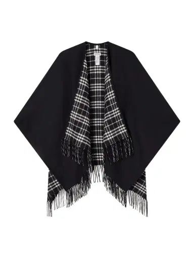 Burberry Reversible Fringed Checked Wool Cape | Thumbnail 1