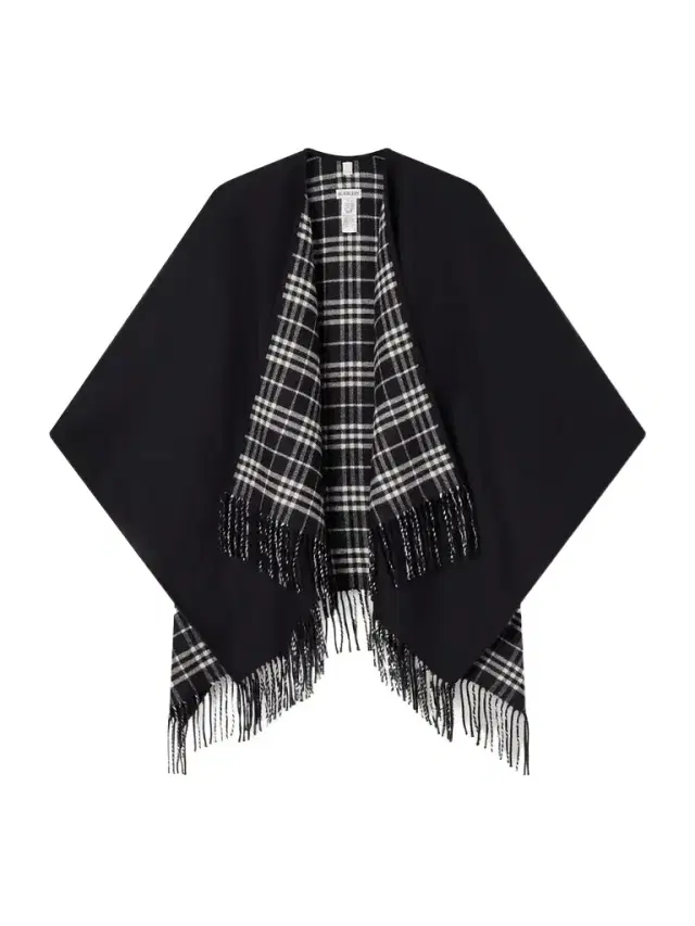 Reversible Fringed Checked Wool Cape