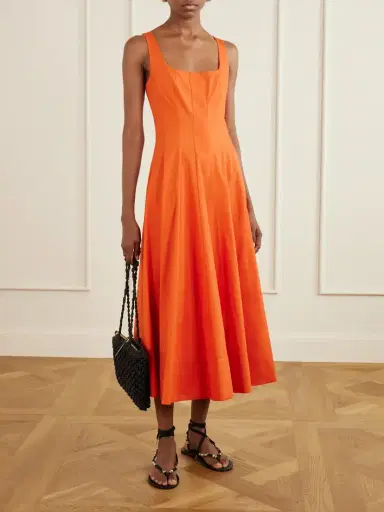 Staud Wells Pleated Cotton-blend Poplin Midi Dress | Thumbnail 2