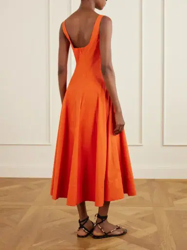 Staud Wells Pleated Cotton-blend Poplin Midi Dress | Thumbnail 3