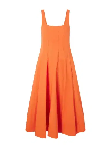 Staud Wells Pleated Cotton-blend Poplin Midi Dress | Thumbnail 1