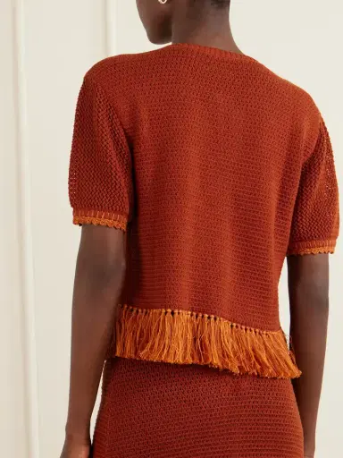 ESCVDO Amada Fringed Crocheted Cotton T-shirt | Thumbnail 3 ESCVDO Amada Fringed Crocheted Cotton T-shirt | Thumbnail 3