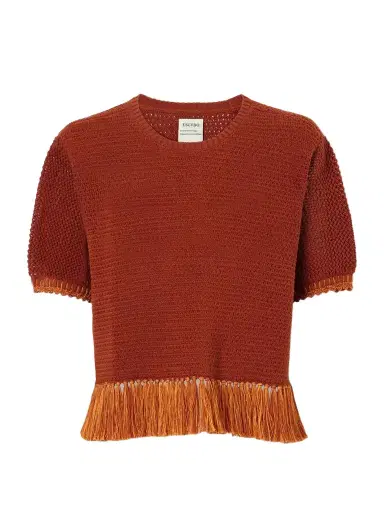 ESCVDO Amada Fringed Crocheted Cotton T-shirt | Thumbnail 1 ESCVDO Amada Fringed Crocheted Cotton T-shirt | Thumbnail 1