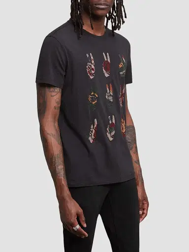 John Varvatos Star U.S.A. Men's Cotton Peace Sign Tee - Black - Size XXL | Thumbnail 4