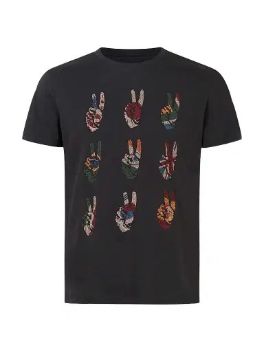 John Varvatos Star U.S.A. Men's Cotton Peace Sign Tee - Black - Size XXL | Thumbnail 1