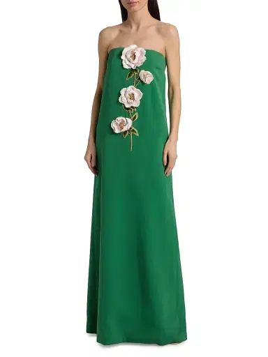 Lela Rose Women's 3D Peony-Embroidered Faille Gown | Thumbnail 2 Lela Rose Women's 3D Peony-Embroidered Faille Gown | Thumbnail 2