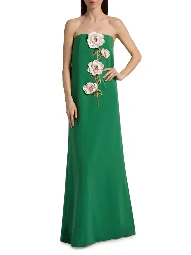 Lela Rose Women's 3D Peony-Embroidered Faille Gown | Thumbnail 3 Lela Rose Women's 3D Peony-Embroidered Faille Gown | Thumbnail 3