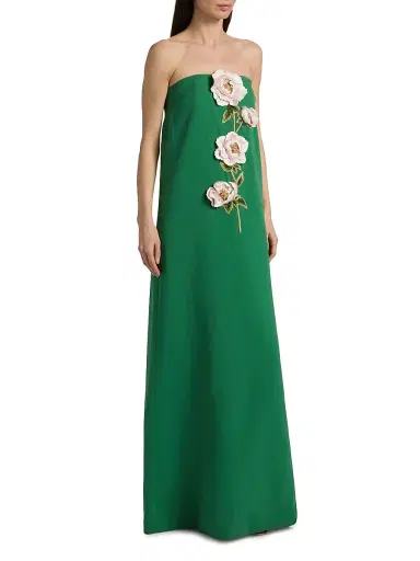 Lela Rose Women's 3D Peony-Embroidered Faille Gown | Thumbnail 4 Lela Rose Women's 3D Peony-Embroidered Faille Gown | Thumbnail 4