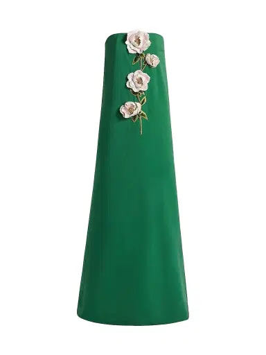 Lela Rose Women's 3D Peony-Embroidered Faille Gown | Thumbnail 1 Lela Rose Women's 3D Peony-Embroidered Faille Gown | Thumbnail 1