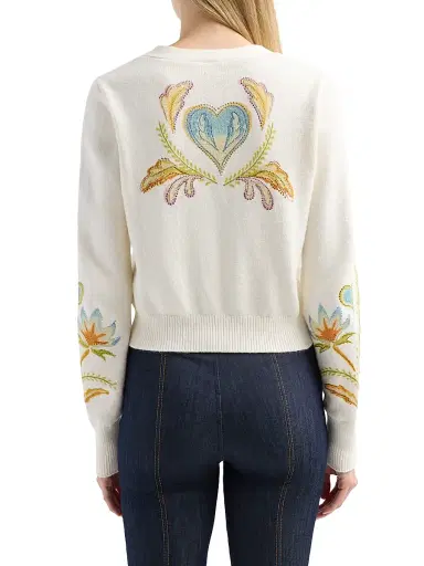 Cinq à Sept Women's Nikko Cotton Heirloom Cardigan - Starch - Size XL | Thumbnail 3
