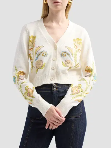 Cinq à Sept Women's Nikko Cotton Heirloom Cardigan - Starch - Size XL | Thumbnail 5