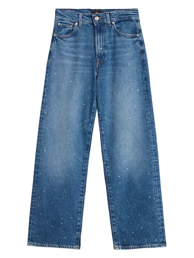 7 For All Mankind Women's Stovepipe Embellished Wide-Leg Jeans - Blue Shine