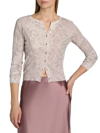 Vince Women's Floral Cotton-Blend Cardigan - Mauve Lilac Lace - Size XXS | Thumbnail 3