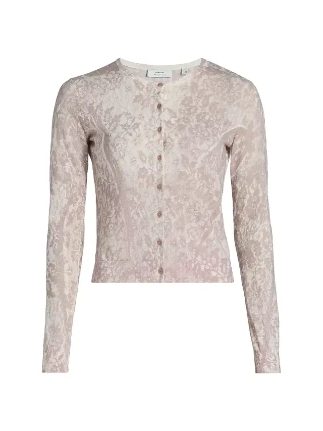 Vince Women's Floral Cotton-Blend Cardigan - Mauve Lilac Lace