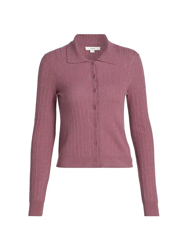 Women's Pointelle Wool Cardigan - Dusty Peony