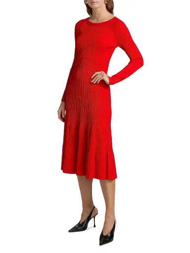 Elie Tahari Women's The Delaney Ribbed Midi-Dress - Red Bliss - Size XS | Thumbnail 4 Elie Tahari Women's The Delaney Ribbed Midi-Dress - Red Bliss - Size XS | Thumbnail 4