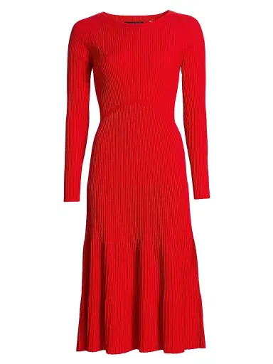 Elie Tahari Women's The Delaney Ribbed Midi-Dress - Red Bliss - Size XS | Thumbnail 1 Elie Tahari Women's The Delaney Ribbed Midi-Dress - Red Bliss - Size XS | Thumbnail 1
