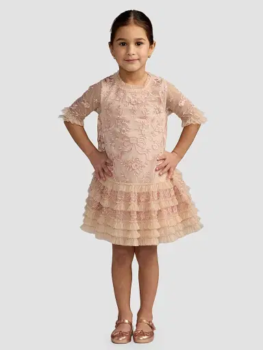 Mac Duggal Little Girl's & Girl's Embroidered Ruffle-Trimmed Dress - Porcelain - Size 14 | Thumbnail 2 Mac Duggal Little Girl's & Girl's Embroidered Ruffle-Trimmed Dress - Porcelain - Size 14 | Thumbnail 2