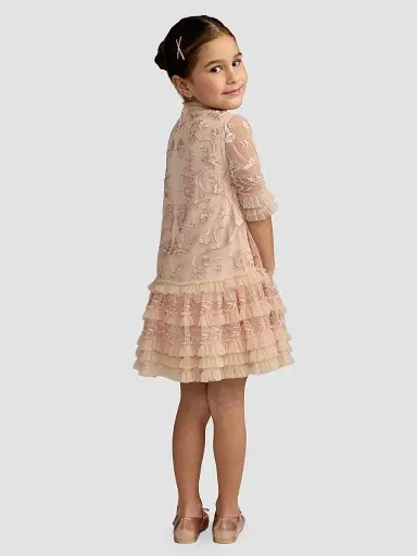 Mac Duggal Little Girl's & Girl's Embroidered Ruffle-Trimmed Dress - Porcelain - Size 14 | Thumbnail 3 Mac Duggal Little Girl's & Girl's Embroidered Ruffle-Trimmed Dress - Porcelain - Size 14 | Thumbnail 3