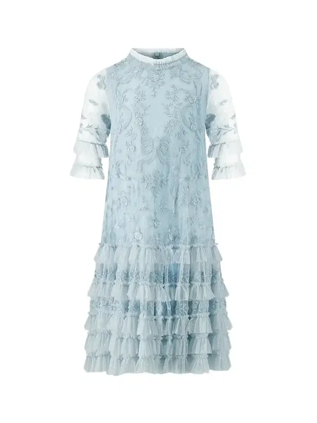 Mac Duggal Little Girl's & Girl's Embroidered Ruffle-Trimmed Dress - Powder Blue