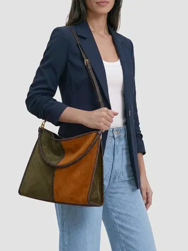 Veronica Beard Women's Vida Colorblocked Suede Shoulder Bag | Thumbnail 2
