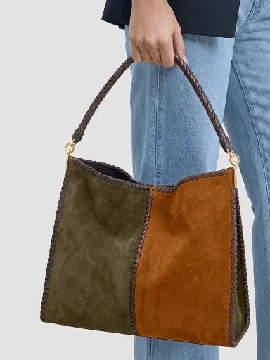 Veronica Beard Women's Vida Colorblocked Suede Shoulder Bag | Thumbnail 3