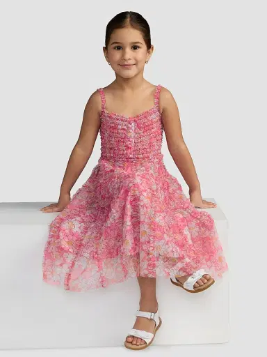Mac Duggal Little Girl's & Girl's Floral Print Ruffled Dress - Pink Multi - Size 14 | Thumbnail 2