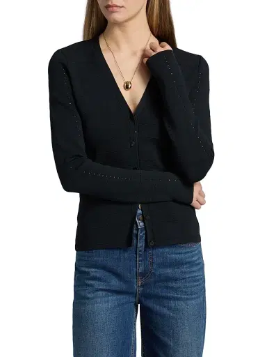 Ramy Brook Women's Astra Pointelle-Knit Cardigan - Black - Size XL | Thumbnail 3