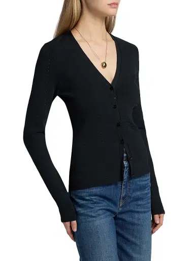 Ramy Brook Women's Astra Pointelle-Knit Cardigan - Black - Size XL | Thumbnail 4