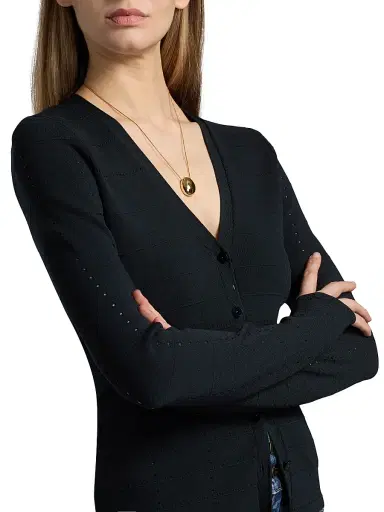 Ramy Brook Women's Astra Pointelle-Knit Cardigan - Black - Size XL | Thumbnail 6